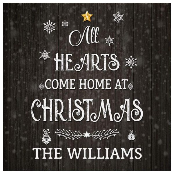 All Hearts Come Home For Christmas Canvas Print Personalized Family Name Canvas Gallery Painting Wrapped Canvas Square Canvas Frames - Image 3