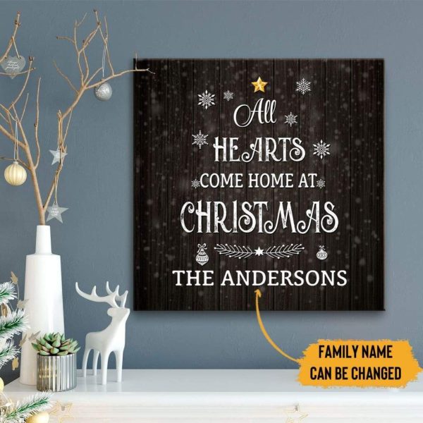 All Hearts Come Home For Christmas Canvas Print Personalized Family Name Canvas Gallery Painting Wrapped Canvas Square Canvas Frames - Image 2