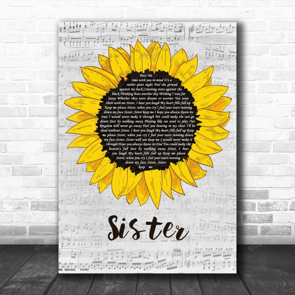 Dave Matthews Sister Grey Script Sunflower Decorative Art Gift Song Lyric Print - Canvas Print Wall Art Home Decor