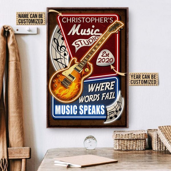 here Gifts Personalized Gibson Les Paul Music Speaks Canvas Home Decor