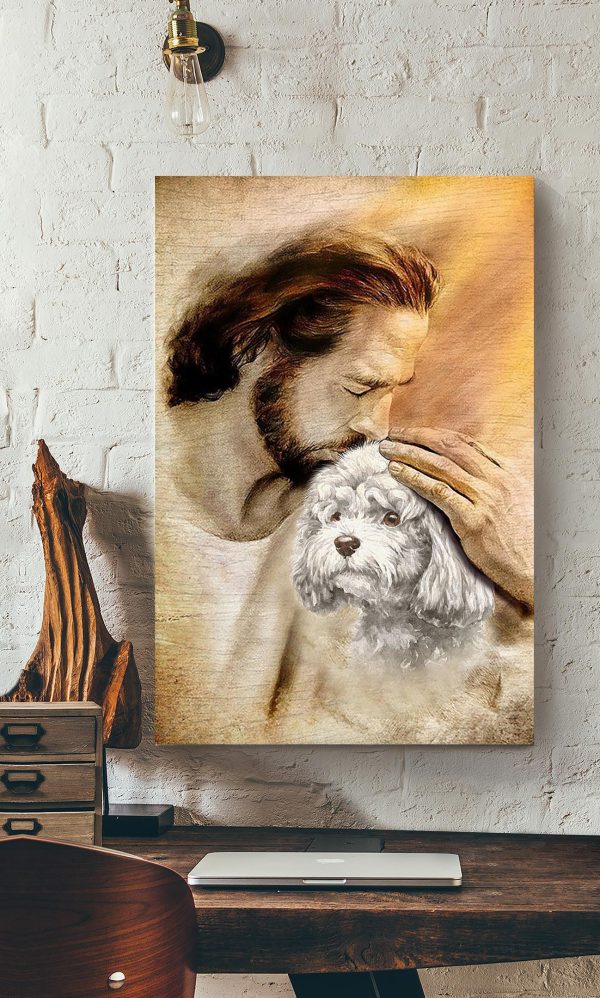 Jesus With Maltese God For Gift For Dog Lovers Christian Canvas Gallery Painting Wrapped Canvas Framed Prints, Canvas Paintings - Image 2