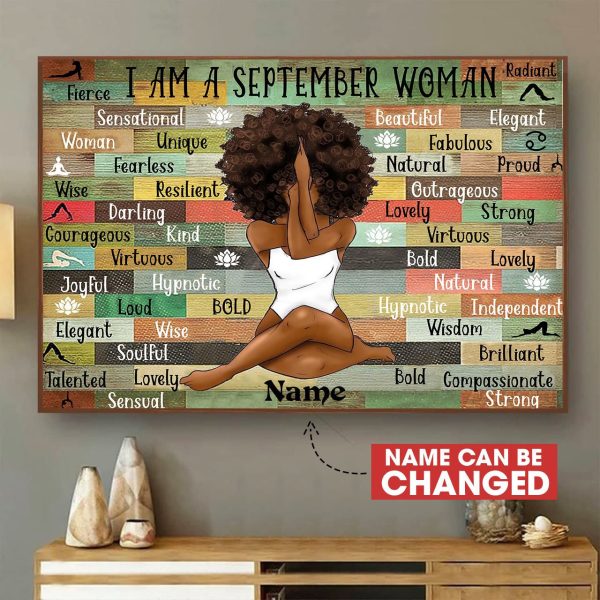 September Black Queen Canvas Personalized Melanin Woman Painting Print Gift Idea Gift Birthday