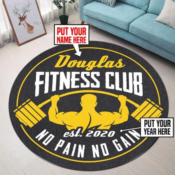 Personalized Gym Room No Pain No Gain Living Room Round Mat Circle Rug