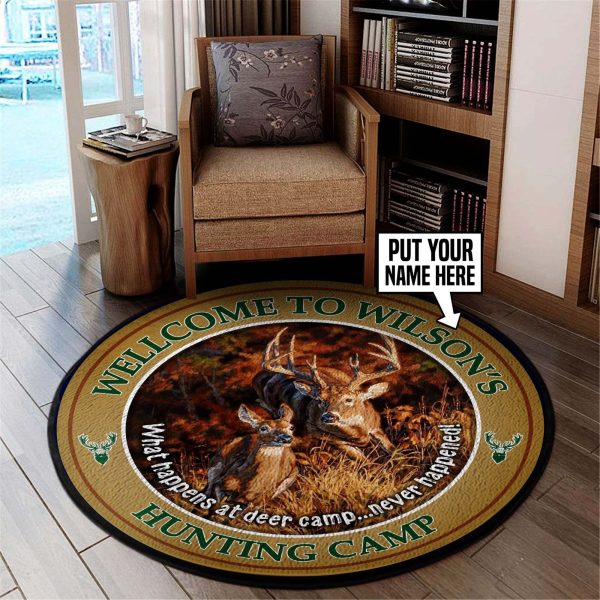 Welcom to the Hunting Camp Round Rug, Carpet 06452