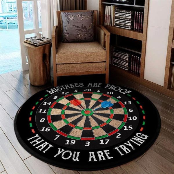 Mistakes Are Proof That You Are Trying Darts Funny Round Mat Round Floor Mat Room Rugs Carpet Outdoor Rug Washable Rugs