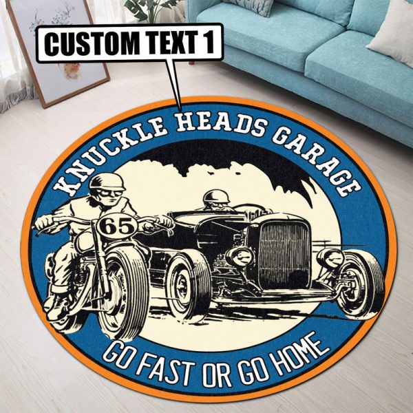 Personalized Hot Rod Garage Decor, Home Bar Decor Go Fast Or Go Home Round Mat - Image 2