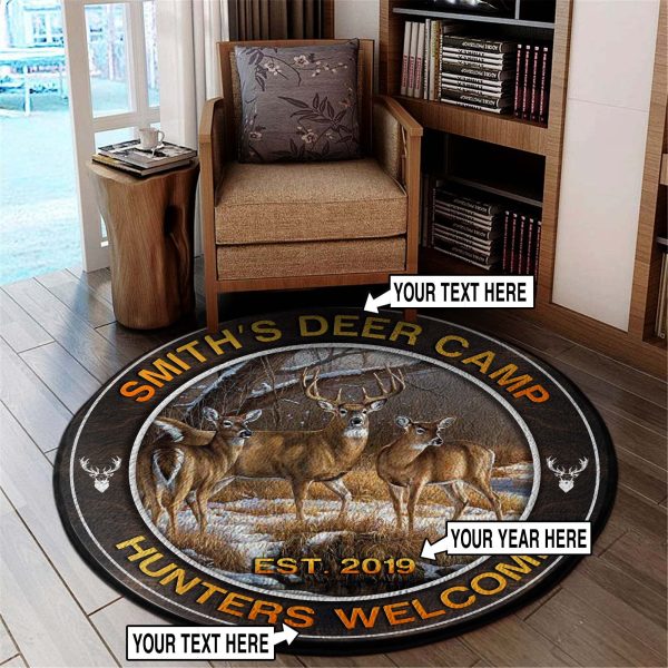 Personalized Deer Camp Hunting Round Rug, Carpet 10520 - Image 4