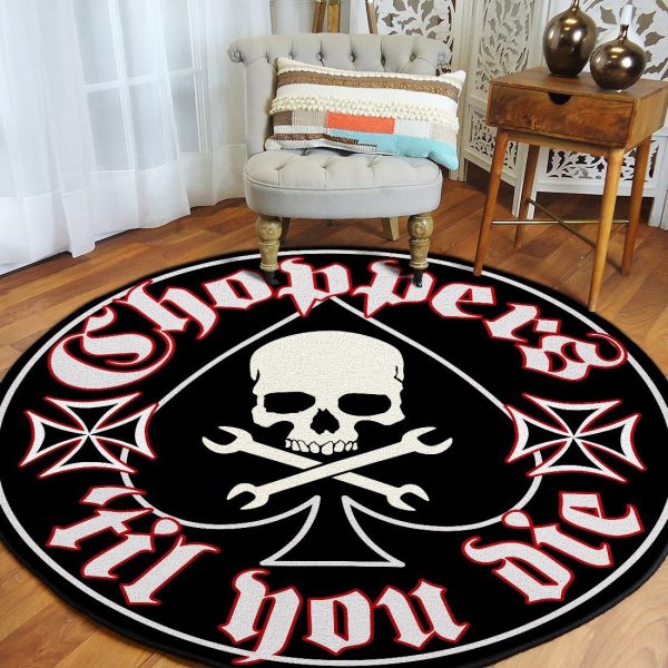 Choppers Till You Die Ace Iron Cross Round Mat Round Floor Mat Room Rugs Carpet Outdoor Rug Washable Rugs - Image 2