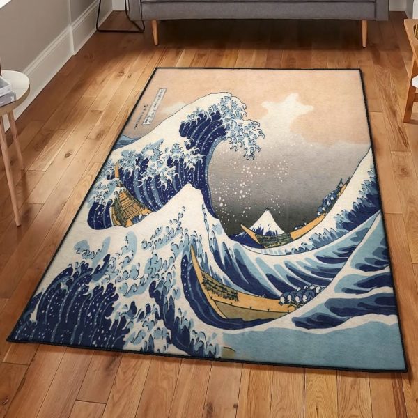 Beach Large The Great Wave Off Kanagawa Rug Rectangle Rugs Washable Area Rug Non-Slip Carpet For Living Room Bedroom