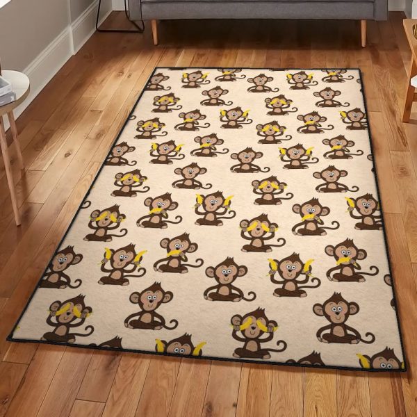 Simian Mammals Large Banana Monkey Rug Rectangle Rugs Washable Area Rug Non-Slip Carpet For Living Room Bedroom