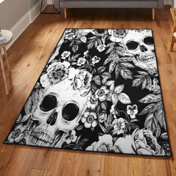 Skeleton Art Deco Rug Skull Rug Rectangle Rugs Washable Area Rug Non-Slip Carpet For Living Room Bedroom