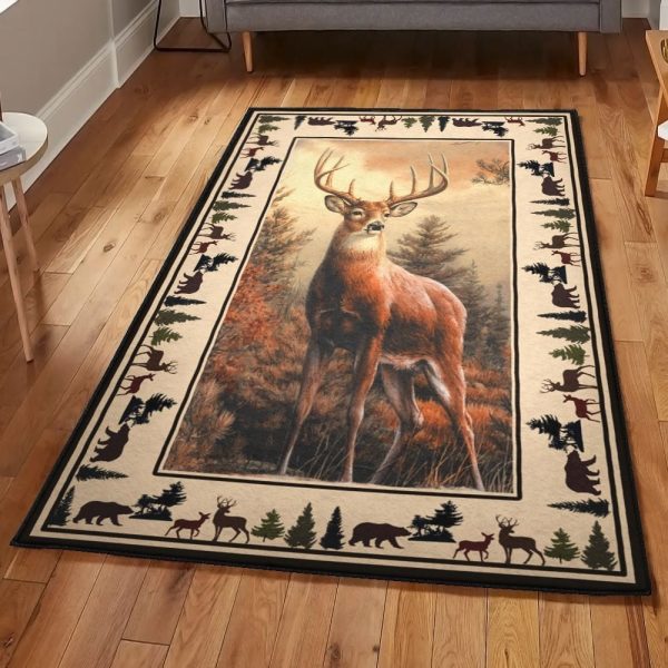 Deer Kitchen Rugs Big Deer Rug Rectangle Rugs Washable Area Rug Non-Slip Carpet For Living Room Bedroom