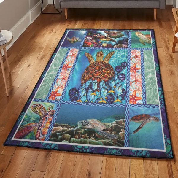 Sea Turtle Washable Rugs Turtle Rug Rectangle Rugs Washable Area Rug Non-Slip Carpet For Living Room Bedroom