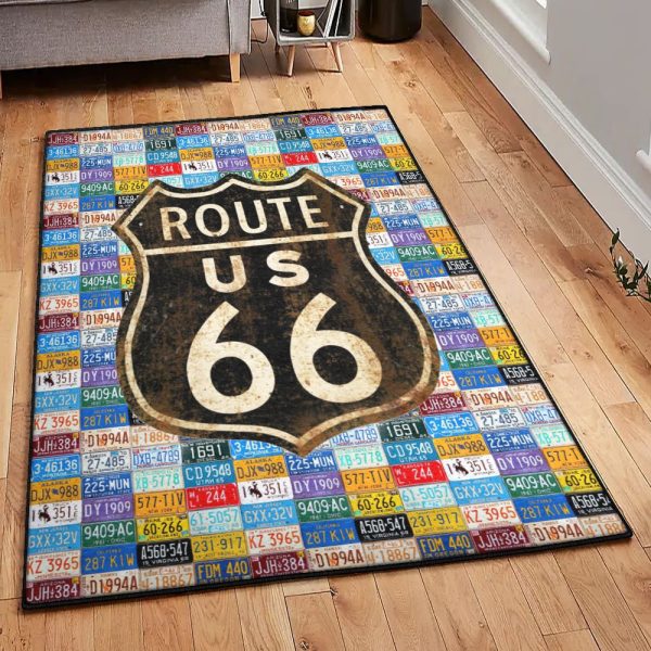 Traveler Gift Large Route 66 Rug Rectangle Rugs Washable Area Rug Non-Slip Carpet For Living Room Bedroom