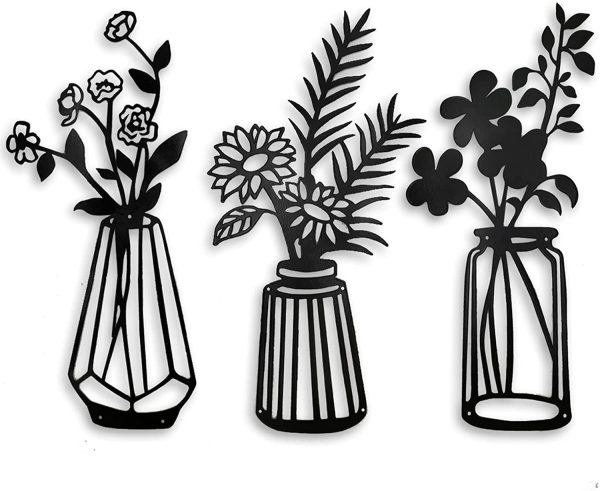 Metal Flowers Wall Decor Metal Wall Sculpture for Patio Balcony Black