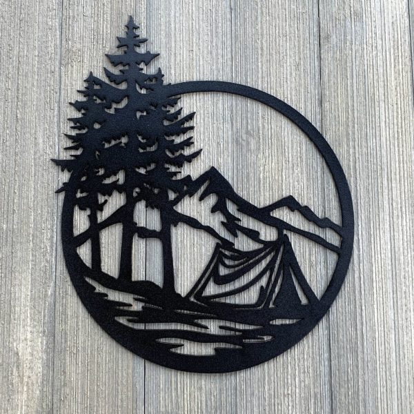 Tent Camping Scene Metal Sign Cutout Cut Metal Sign Wall Metal Art Dec