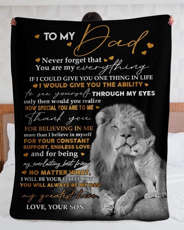 To My Dad Lion Blanket From Son Or Daughter Personalized Blanket Never