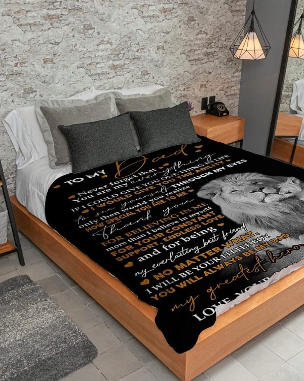 To My Dad Lion Blanket From Son Or Daughter Personalized Blanket Never - Image 2