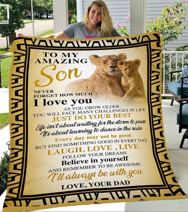 Lion Dad Gift For Son Just Do Your Best Fleece Blanket