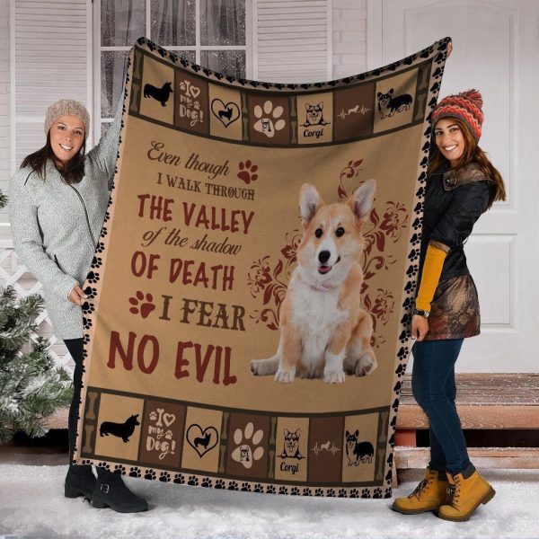 Even Though I Walk Through The Valley Corgi Dog Fleece Blanket - Image 3