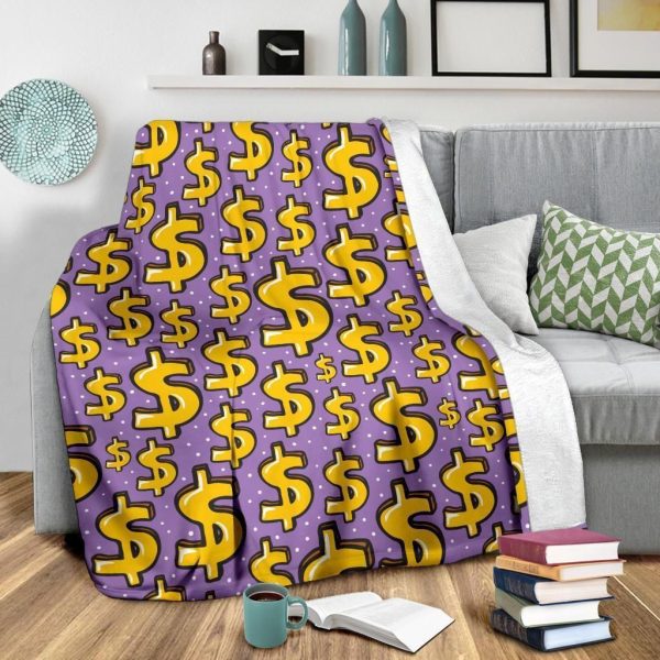 Yellow Dollar Money Pattern Printed Fleece Blanket - Image 3