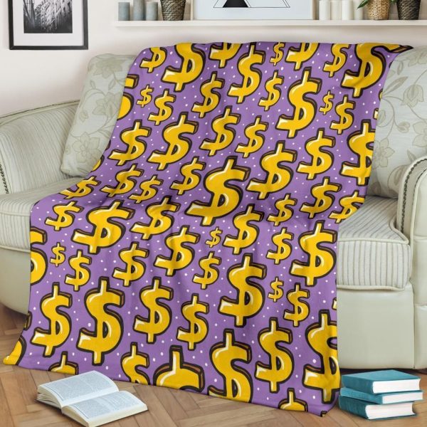 Yellow Dollar Money Pattern Printed Fleece Blanket - Image 2