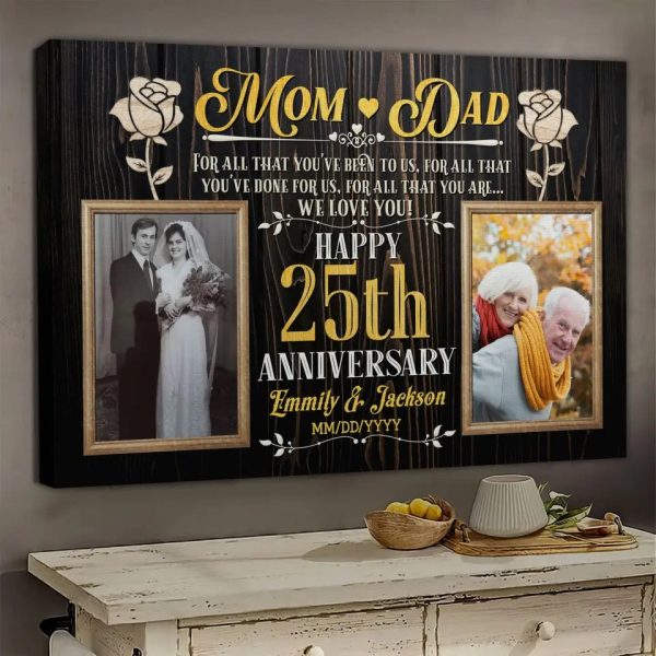 Personalized Photo Canvas Prints, Gifts For Couples, Wedding Anniversary, Gift For Couples, Mom And Dad Happy 25th Anniversary Dem Canvas - Image 2