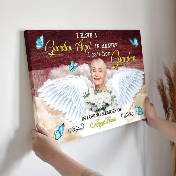 Personalized Canvas Prints, Custom Photo, Memorial Gifts, Sympathy Gifts, I Have A Guardian Angel In Heaven I Call Her Grandma Dem Canvas - Image 4