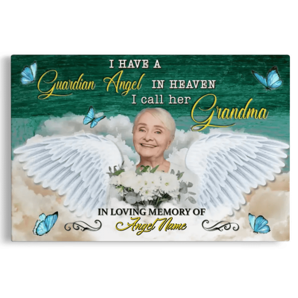 Personalized Canvas Prints, Custom Photo, Memorial Gifts, Sympathy Gifts, I Have A Guardian Angel In Heaven I Call Her Grandma Dem Canvas - Image 8