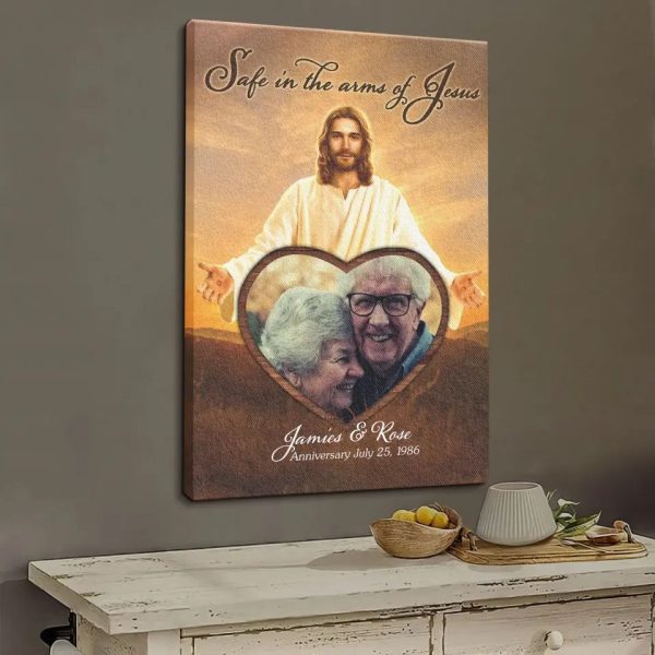 Personalized Safe In The Amrs Of Jesus Canvas, Custom Memorial Wall Art, God Canvas And Poster, Memorial Poster, Christian DemCanvas - Image 2