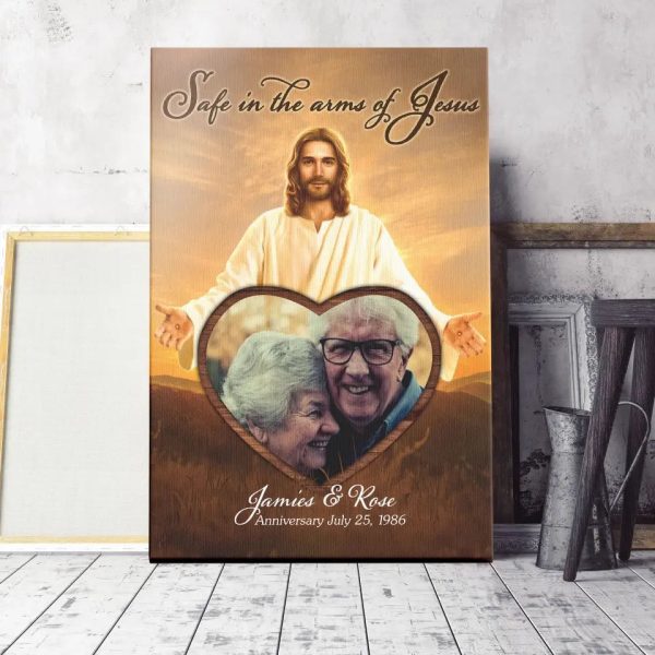 Personalized Safe In The Amrs Of Jesus Canvas, Custom Memorial Wall Art, God Canvas And Poster, Memorial Poster, Christian DemCanvas - Image 4