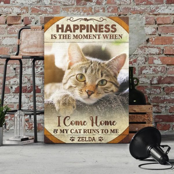 Personalized Canvas Prints, Custom Photo, Pet Photo Gifts, Happiness Is The Moment Wall Art Decor, Gifts For Cat Lovers Dem Canvas