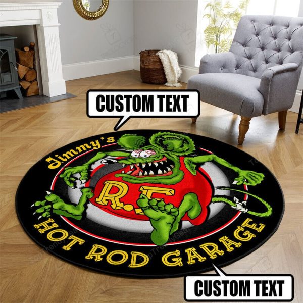 Personalized Hot Rod Garage Round Mat Round Floor Mat Room Rugs Carpet Outdoor Rug Washable Rugs - Image 3