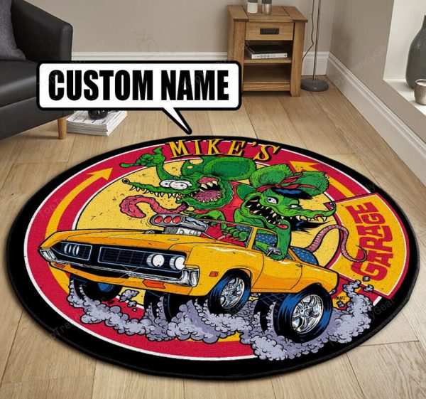 Personalized Hot Rod Garage Speed Shop Round Mat Round Floor Mat Room Rugs Carpet Outdoor Rug Washable Rugs - Image 3