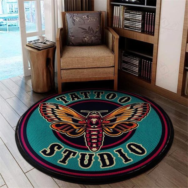 Dead Moth Tattoo Round Mat Living Room Rugs, Bedroom Rugs, Kitchen Rugs