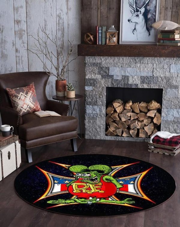 Rat Fink Hot Rod Round Mat 06899 Living Room Rugs, Bedroom Rugs, Kitchen Rugs