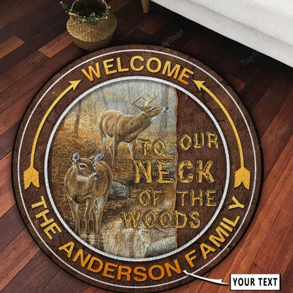 Personalized Deer Hunting Neck of the Woods Round Rug, Carpet 10404 - Image 2