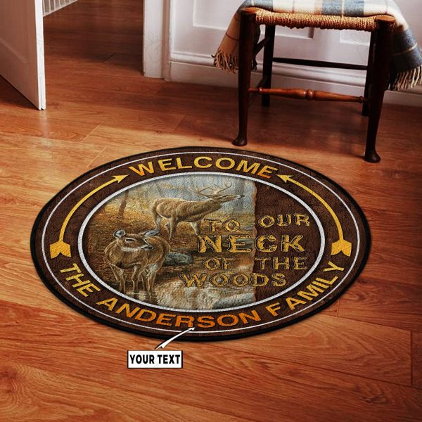 Personalized Deer Hunting Neck of the Woods Round Rug, Carpet 10404